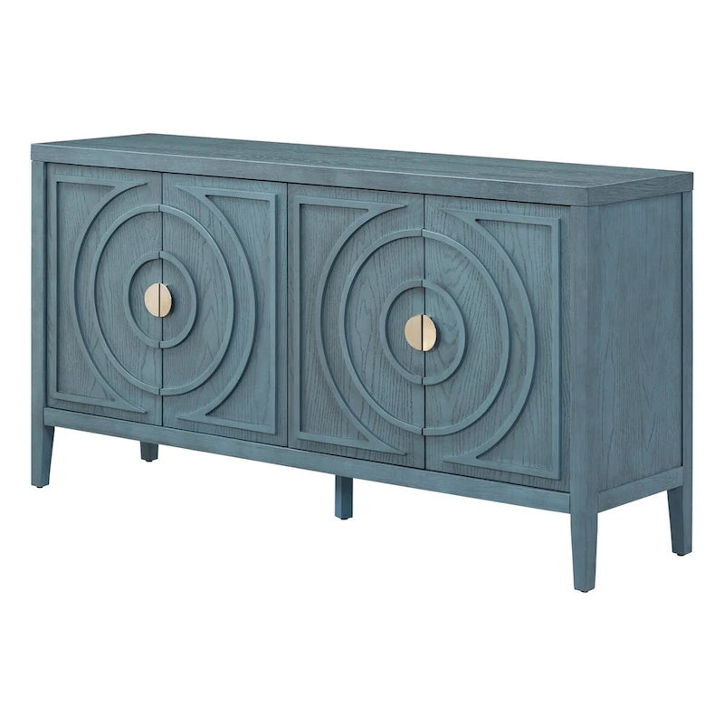 Retro 4-Door Sideboard with Curved Design and Adjustable Shelves, Multiple Colors