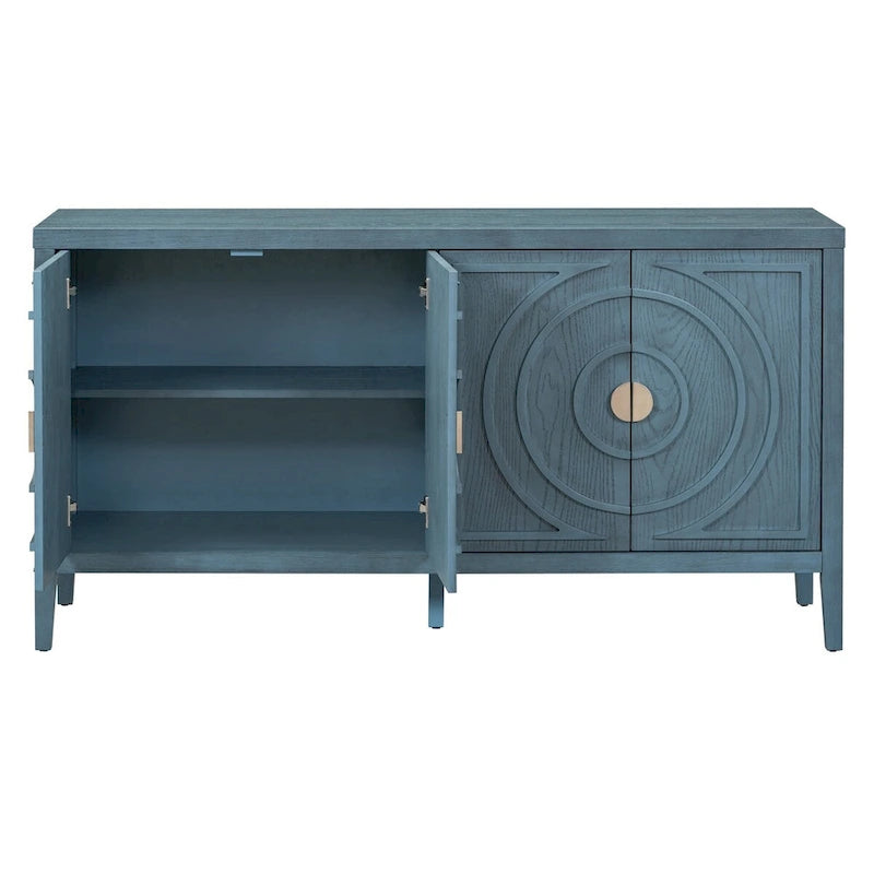 Retro 4-Door Sideboard with Curved Design and Adjustable Shelves, Multiple Colors