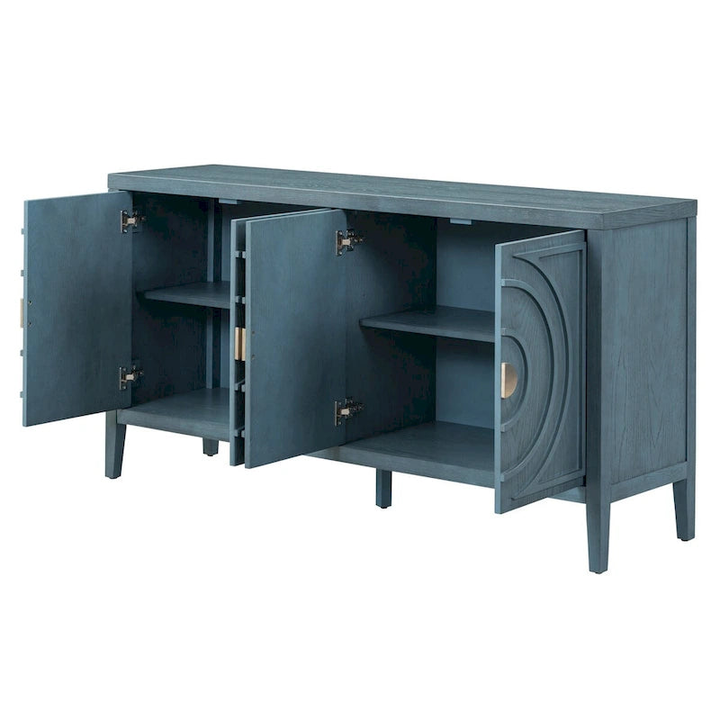Retro 4-Door Sideboard with Curved Design and Adjustable Shelves, Multiple Colors