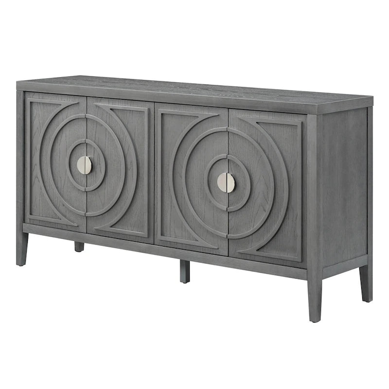 Retro 4-Door Sideboard with Curved Design and Adjustable Shelves, Multiple Colors
