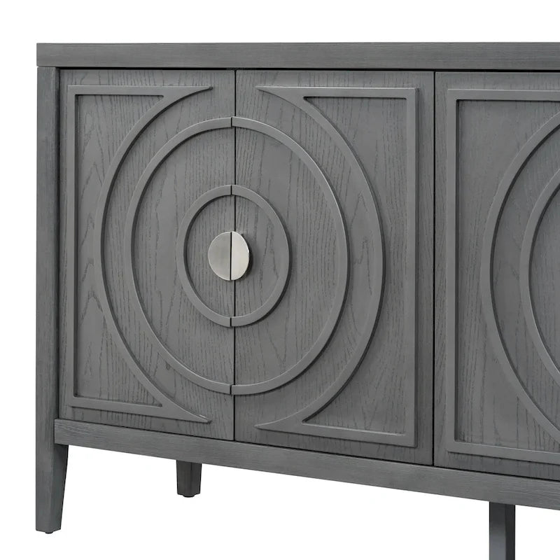 Retro 4-Door Sideboard with Curved Design and Adjustable Shelves, Multiple Colors