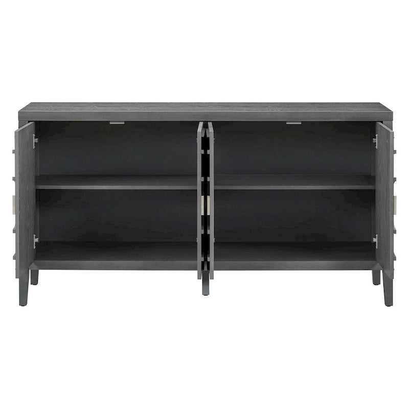 Retro 4-Door Sideboard with Curved Design and Adjustable Shelves, Multiple Colors