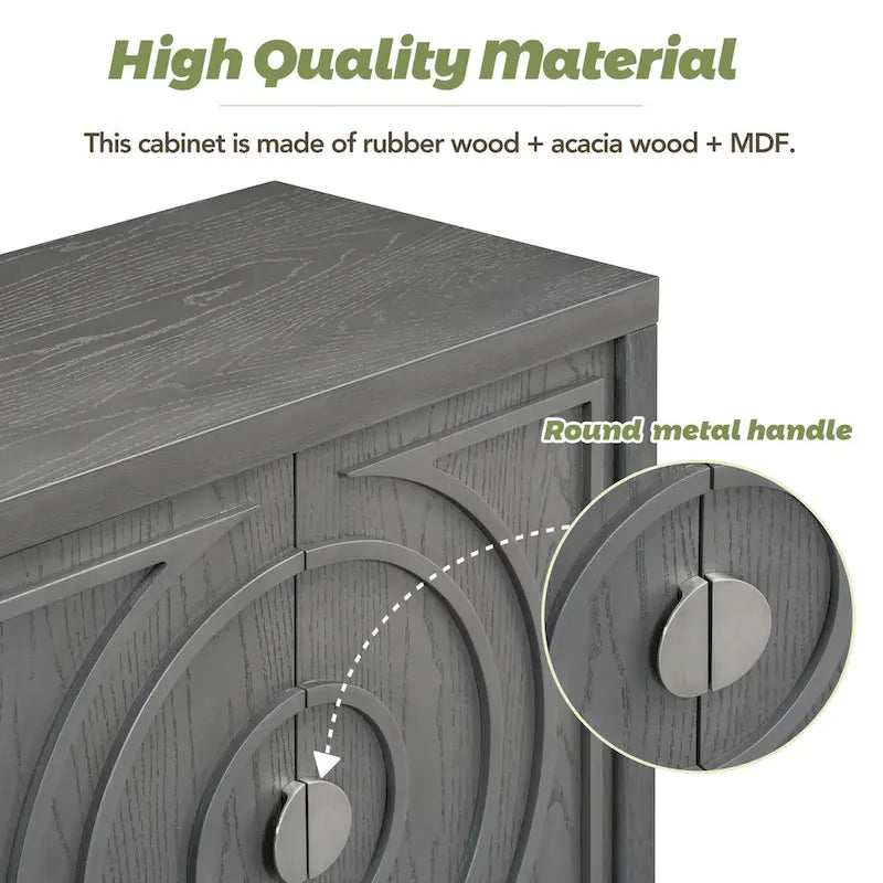 Retro 4-Door Sideboard with Curved Design and Adjustable Shelves, Multiple Colors
