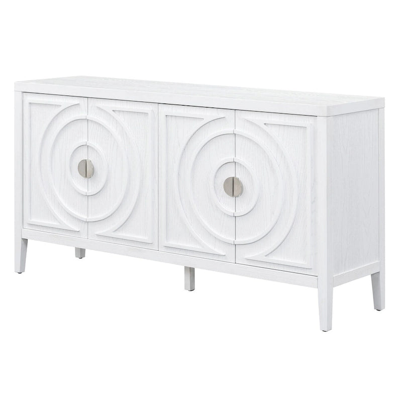 Retro 4-Door Sideboard with Curved Design and Adjustable Shelves, Multiple Colors