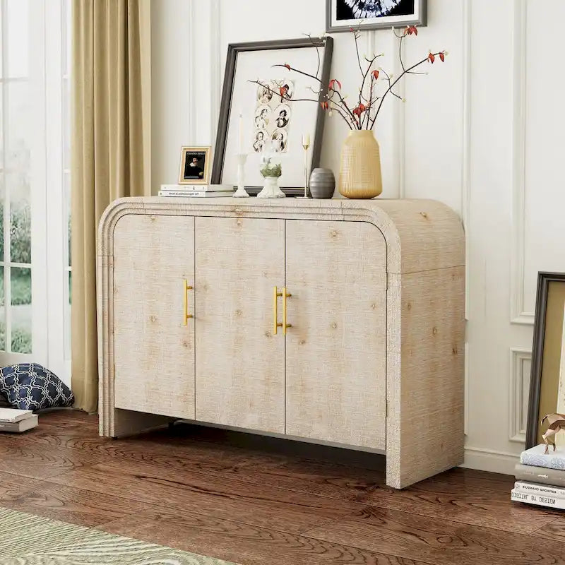 Retro Curved Sideboard with Gold Handles and Adjustable Shelves