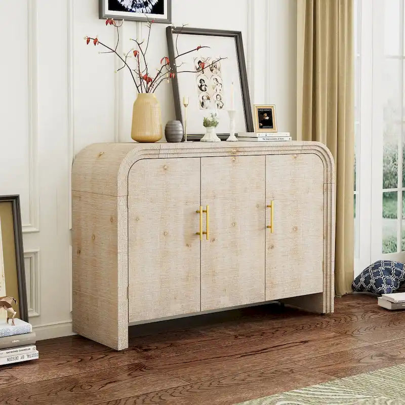 Retro Curved Sideboard with Gold Handles and Adjustable Shelves