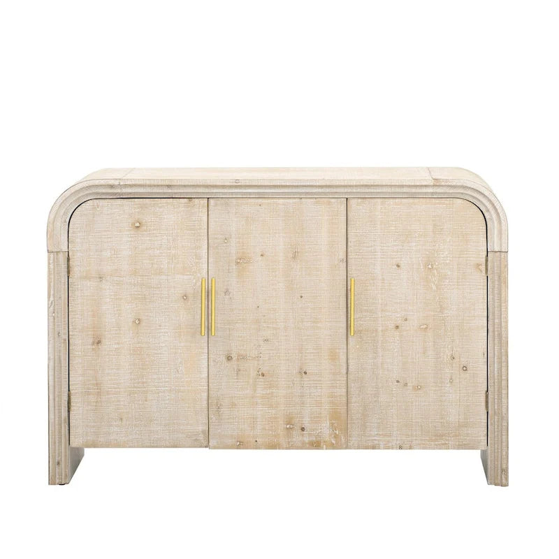 Retro Curved Sideboard with Gold Handles and Adjustable Shelves