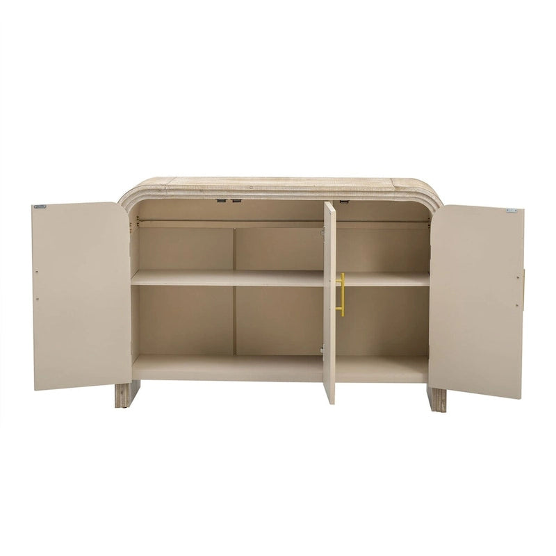 Retro Curved Sideboard with Gold Handles and Adjustable Shelves