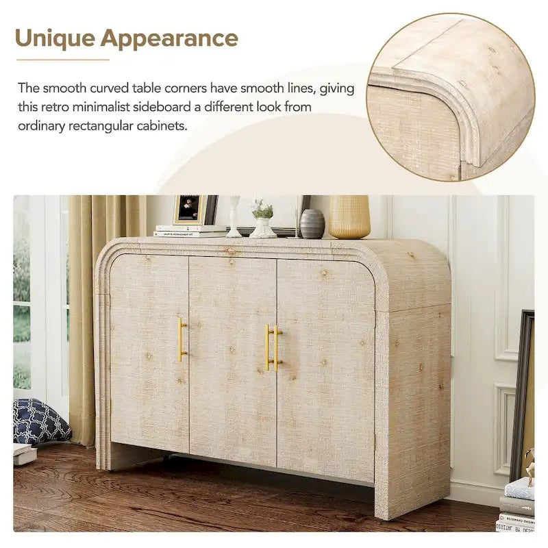 Retro Curved Sideboard with Gold Handles and Adjustable Shelves