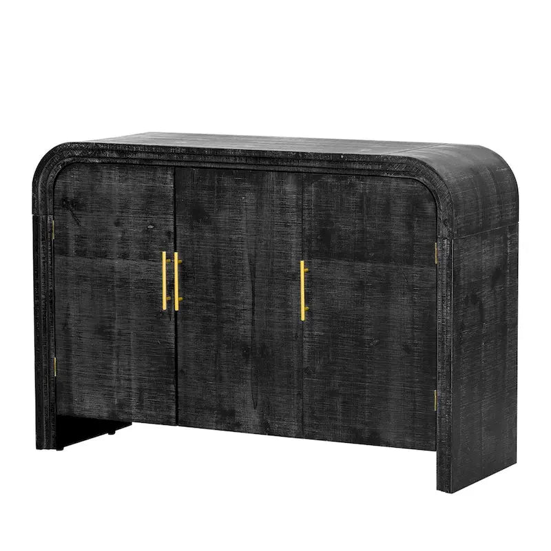 Retro Curved Sideboard with Gold Handles and Adjustable Shelves