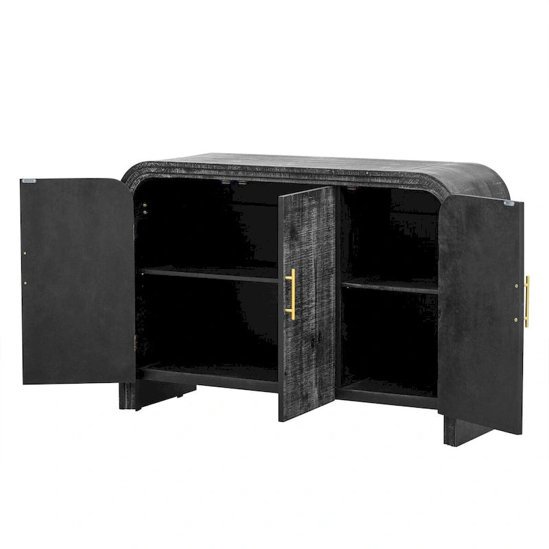 Retro Curved Sideboard with Gold Handles and Adjustable Shelves
