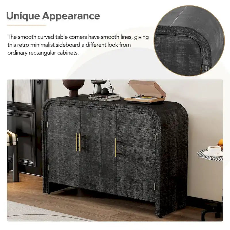 Retro Curved Sideboard with Gold Handles and Adjustable Shelves