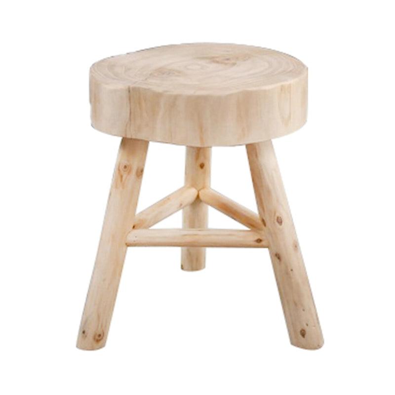 16-Inch Wood Stool with Live-Edge Round Top and Triangle Footrest