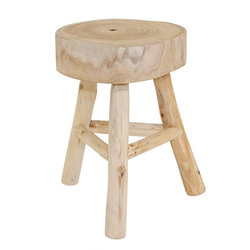 16-Inch Wood Stool with Live-Edge Round Top and Triangle Footrest