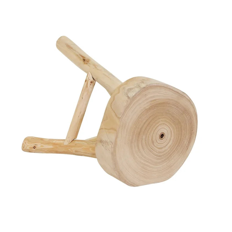 16-Inch Wood Stool with Live-Edge Round Top and Triangle Footrest