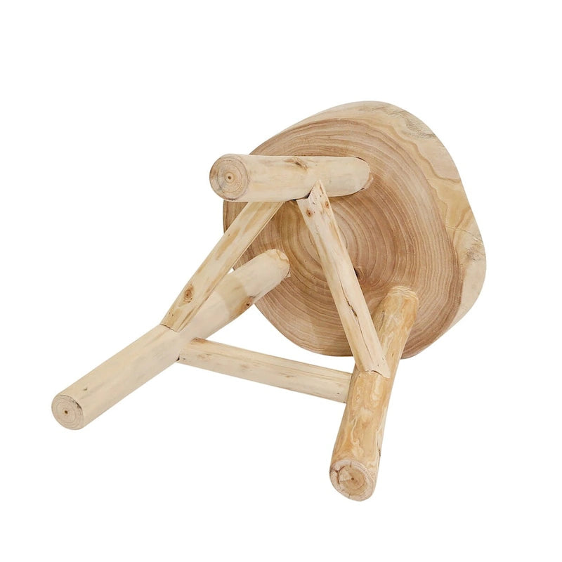 16-Inch Wood Stool with Live-Edge Round Top and Triangle Footrest