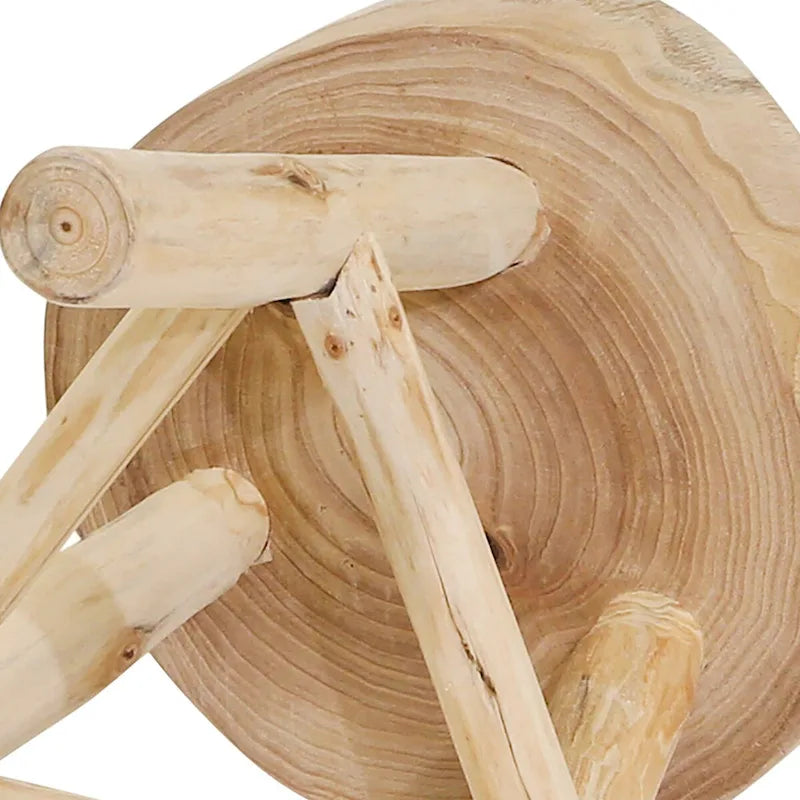 16-Inch Wood Stool with Live-Edge Round Top and Triangle Footrest