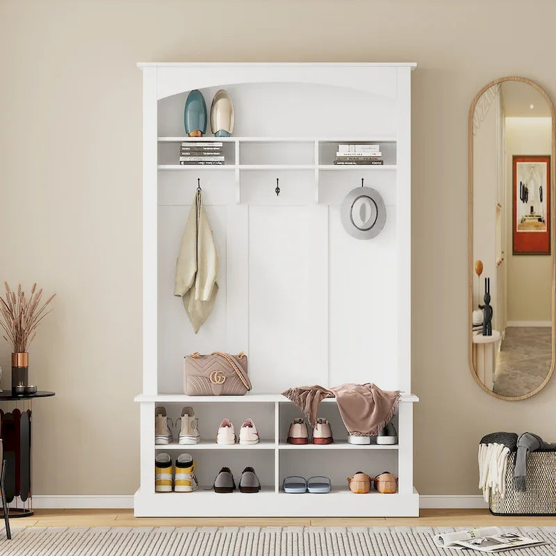 3-in-1 Hall Tree with Coat Rack, Bench and Adjustable Shoe Storage