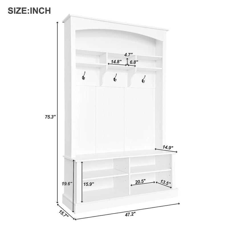 3-in-1 Hall Tree with Coat Rack, Bench and Adjustable Shoe Storage
