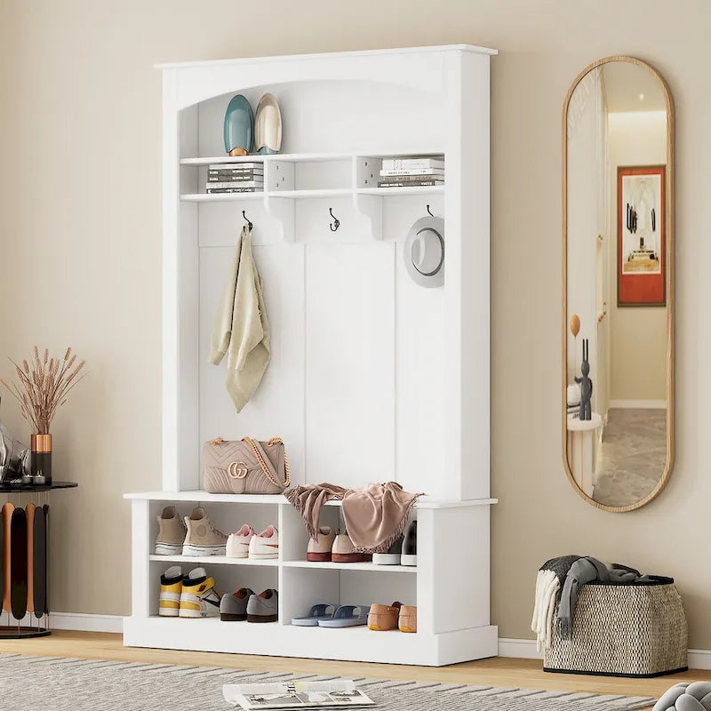 3-in-1 Hall Tree with Coat Rack, Bench and Adjustable Shoe Storage