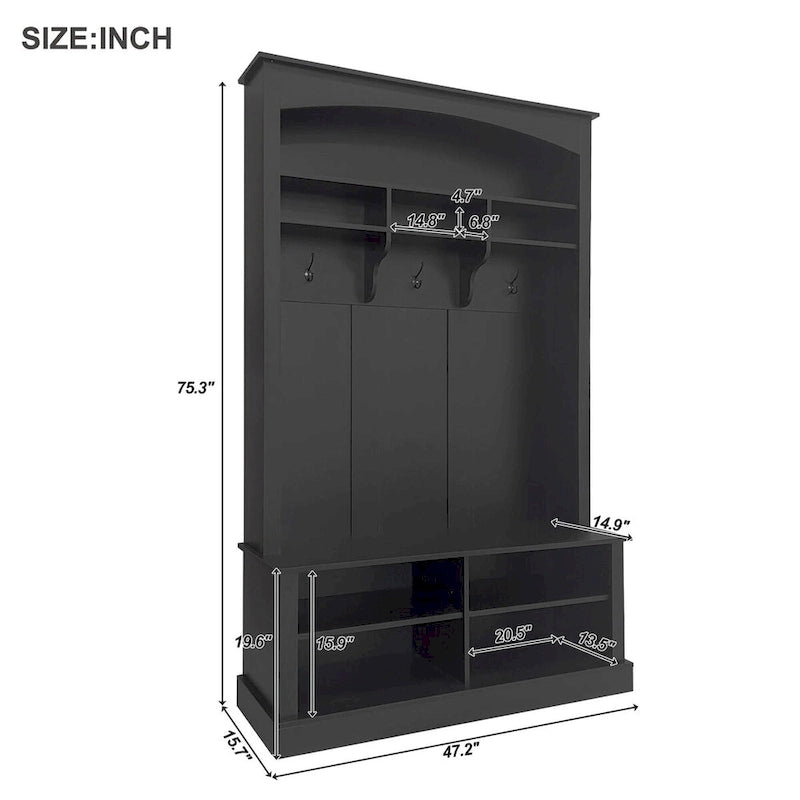 3-in-1 Hall Tree with Coat Rack, Bench and Adjustable Shoe Storage