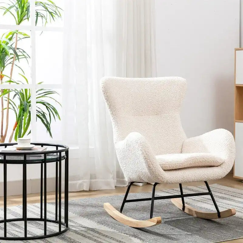 Soft Fabric Padded Rocking Chair with Metal Frame