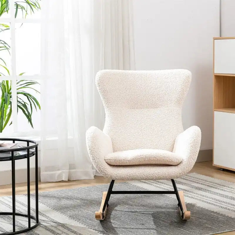 Soft Fabric Padded Rocking Chair with Metal Frame