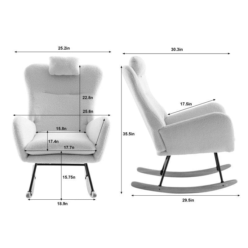 Soft Fabric Padded Rocking Chair with Metal Frame