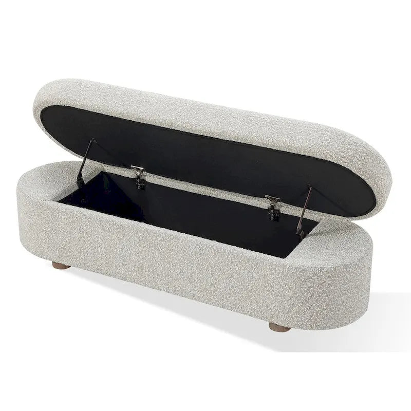 Upholstered Hinged Storage Bench in Boucle Fabric, 16 x 54 x 20 Inches