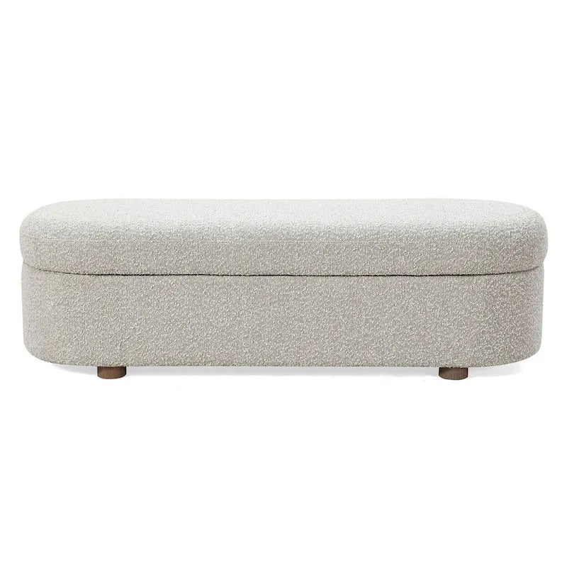 Upholstered Hinged Storage Bench in Boucle Fabric, 16 x 54 x 20 Inches