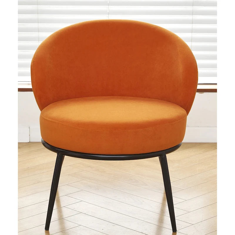Mid-Century Velvet Accent Chair with Black Metal Legs