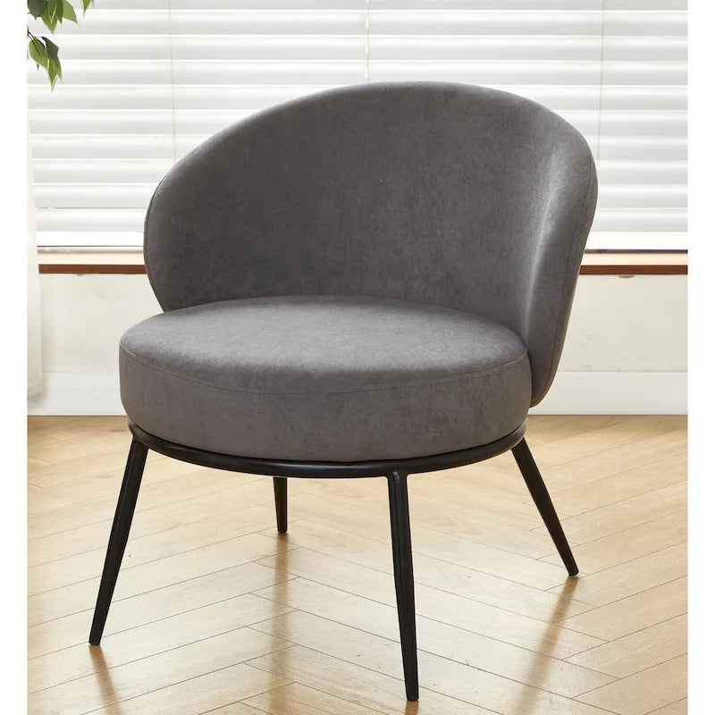 Mid-Century Velvet Accent Chair with Black Metal Legs