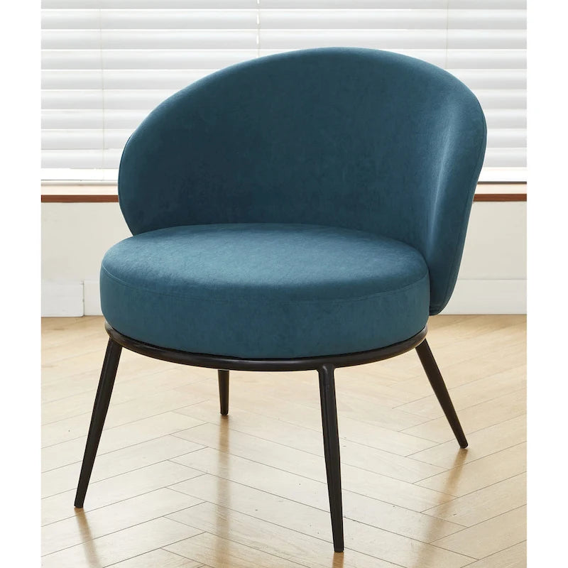 Mid-Century Velvet Accent Chair with Black Metal Legs