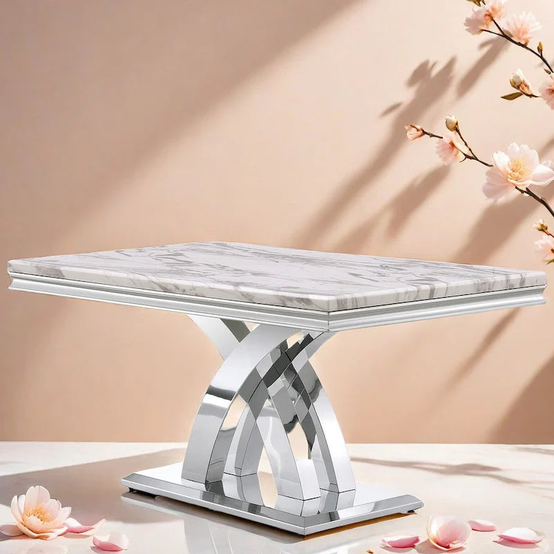 Black and Gold Dining Table with Double X Gold Metal Base, Seats 6