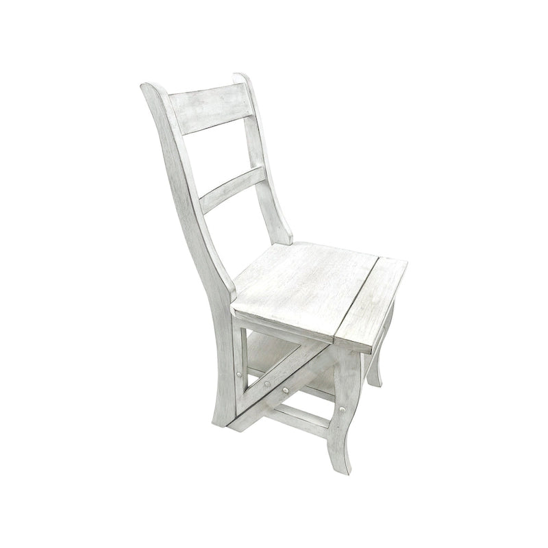 2-in-1 Folding Chair and Step Ladder, Solid Hardwood, Antique White