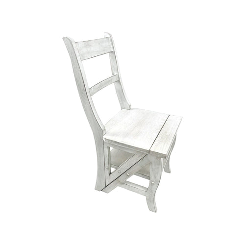 2-in-1 Folding Chair and Step Ladder, Solid Hardwood, Antique White