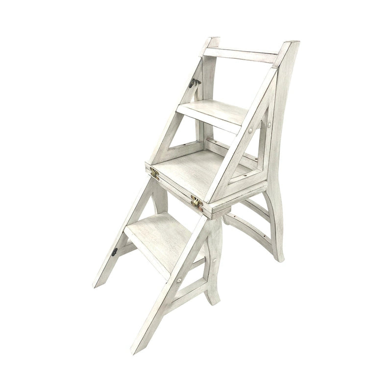 2-in-1 Folding Chair and Step Ladder, Solid Hardwood, Antique White