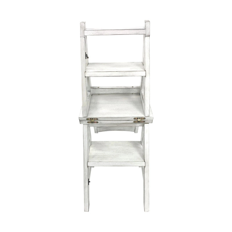 2-in-1 Folding Chair and Step Ladder, Solid Hardwood, Antique White