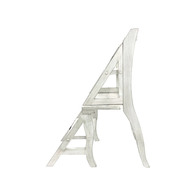 2-in-1 Folding Chair and Step Ladder, Solid Hardwood, Antique White