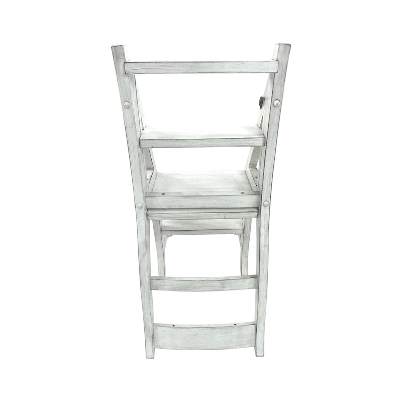 2-in-1 Folding Chair and Step Ladder, Solid Hardwood, Antique White