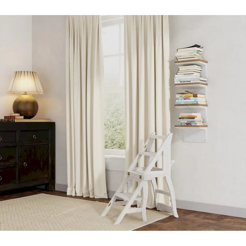 2-in-1 Folding Chair and Step Ladder, Solid Hardwood, Antique White