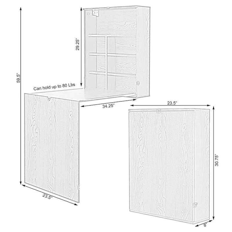 Wall-Mounted Fold-Out Desk with Shelves, Space-Saving Home Office Table