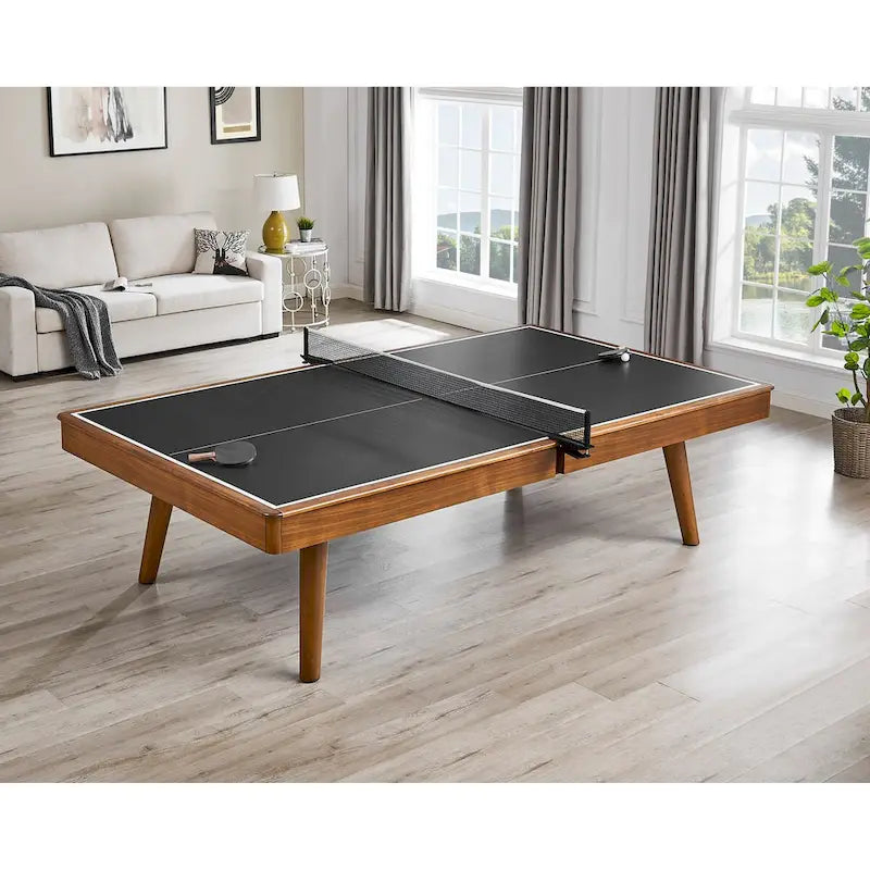 Mid-Century Table Tennis Table with Black Top and Walnut Wood Frame