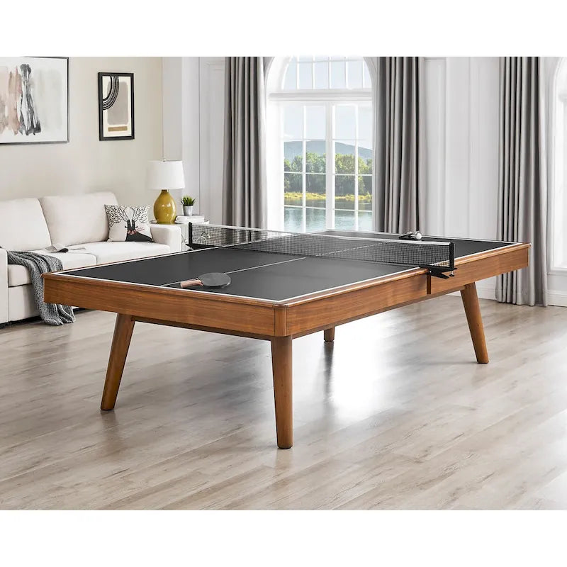 Mid-Century Table Tennis Table with Black Top and Walnut Wood Frame