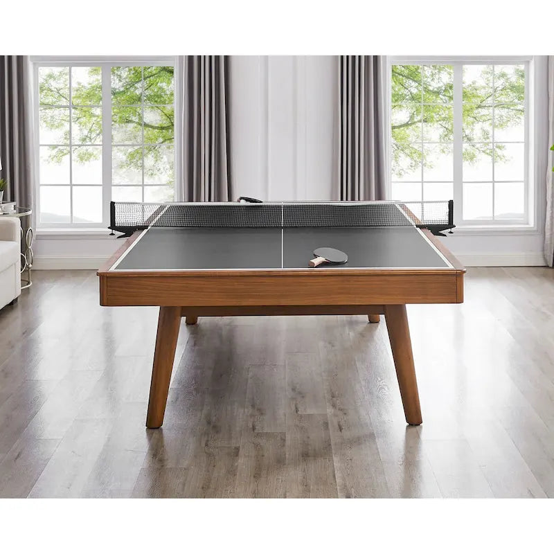 Mid-Century Table Tennis Table with Black Top and Walnut Wood Frame