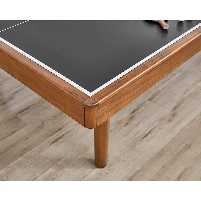 Mid-Century Table Tennis Table with Black Top and Walnut Wood Frame