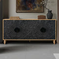 Sideboard with Carved Symmetrical Doors and Adjustable Shelves, TV Stand Compatible
