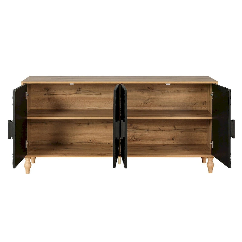 Sideboard with Carved Symmetrical Doors and Adjustable Shelves, TV Stand Compatible