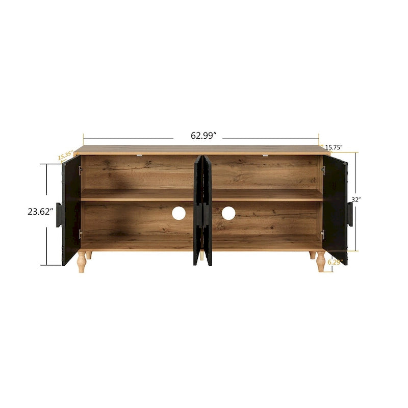 Sideboard with Carved Symmetrical Doors and Adjustable Shelves, TV Stand Compatible
