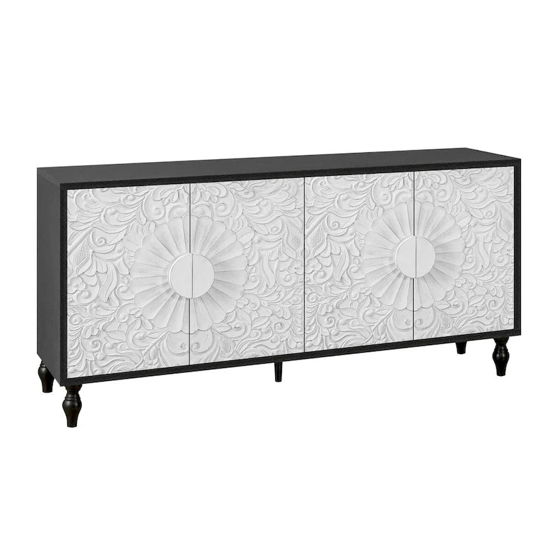 Sideboard with Carved Symmetrical Doors and Adjustable Shelves, TV Stand Compatible